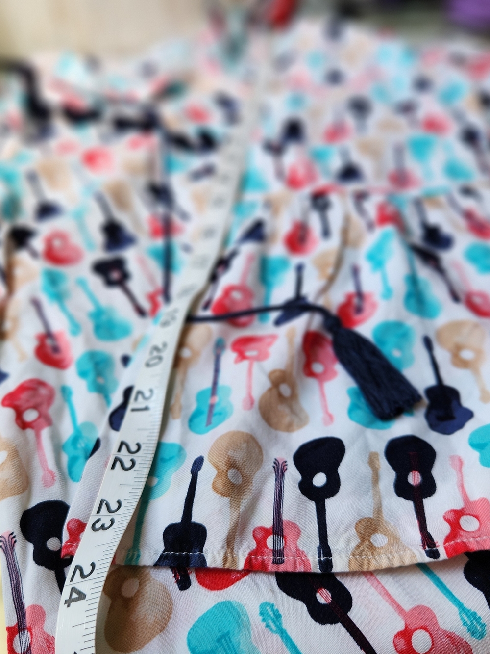 Guitar Print Tassel Pom Pom Blouse Bell Sleeve Boho Music Teacher Top Peasant L - Picture 8 of 12